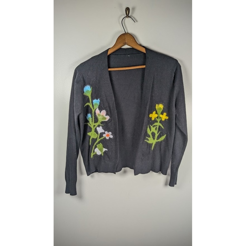 Whimsigoth Handmade Punch Felt Cardigan‎ Sweater Womens Large Artsy Fairy Grunge